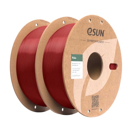 Image of eSUN PLA+ Filament 1.75mm, 3D Printer Filament Dimensional Accuracy + /- 0.03mm, 1kg Cardboard Spool(2.2lbs) 3D Printing Filament, Fits for Most FDM 3D Printers(2 Pack Fire Engine Red)