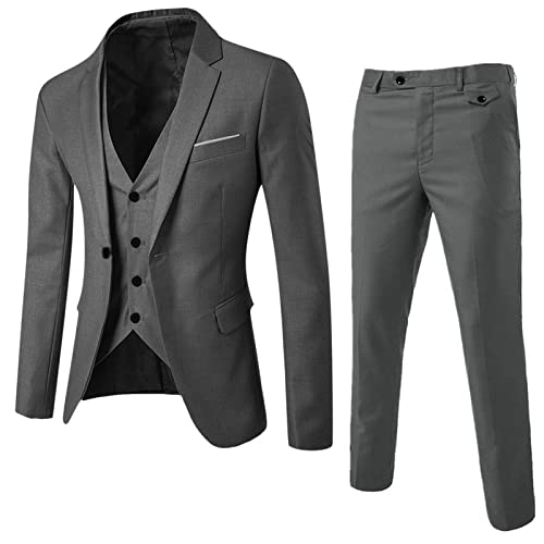 Herren Slim Fit 3 Teilig Anzüge Herrenanzug Sakko für Hochzeit Business