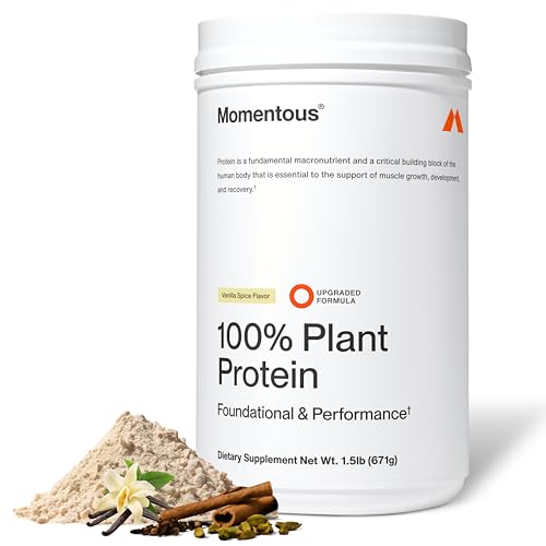 Image of Momentous Vegan Protein Powder, 20g Pea & Rice Blend Protein, Vanilla Spice | Complete Amino Acid Profile to Support Lean Muscle Growth, NSF Certified for Sport, Non-GMO & Gluten-Free (22 Servings)