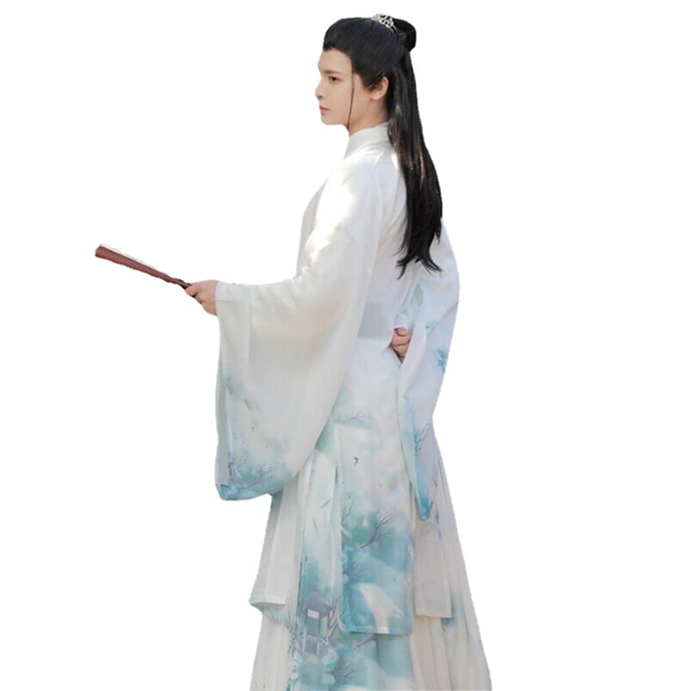 Chiński strój hanfu, Suknia Hanfu starożytny chiński haft Hanfu męski przebranie na karnawał szary(Blue,Small)