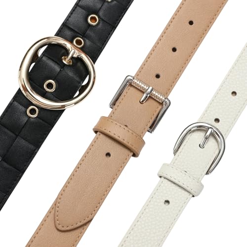 Women's Belts 3piece Leather belts Waist Belt Fashion Ladies Belts with Metal Buckle for Jeans Dresses3