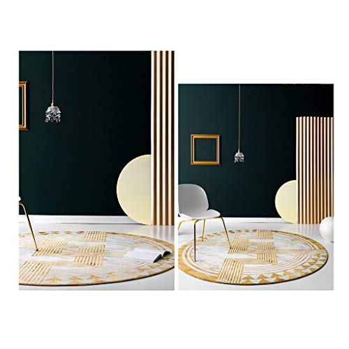 Tapis moderne abstrait rond 120cm noir et or en microfibre douce - 5