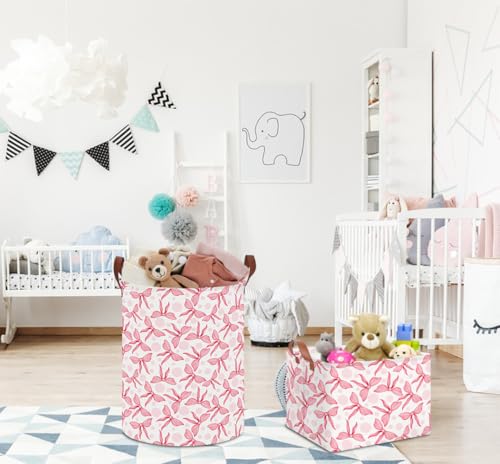 Image of Bowknot Waterproof Laundry Hamper, Baby Nursery Hamper, Clothes Organizer Basket, Room Decor with Portable Design and Foldable (Pink Bowknot)