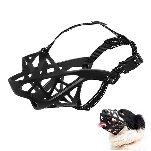 HANABASS 銃口 犬のボウル 犬のおもちゃ 調節可能な犬 犬の噛みつきを防ぐ口輪 中型犬用マズル 犬の ピアスマズル 口ペット 大型犬用マズル かみ傷防止カバー Black