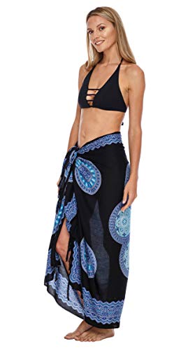 Foto von SHU-SHI - Damen Sarong mit Kokosnuss-Verschluss - zum Ãœberziehen am Strand - Blumenmotiv - Schwarz/Türkis
