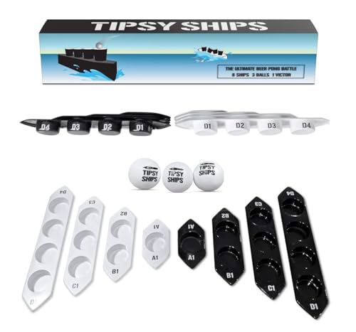 Tipsy Ships Battle Pong Party Game - 8 Ship Trays 3 Ping Pong Balls Included. Battle on Any Table! (Tipsy Ships Battle Set (Without Cups))
