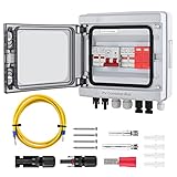 Solar PV Anschlusskasten Photovoltaik, DC500V 15A PV 2-String 25 A IP65 Wasserdichtes Gehäuse Überspannungsschutz Blitzschutz Wasserdicht PV Anlage Verteilerkasten für Solarstromsystem(2 in 1 out 25A)