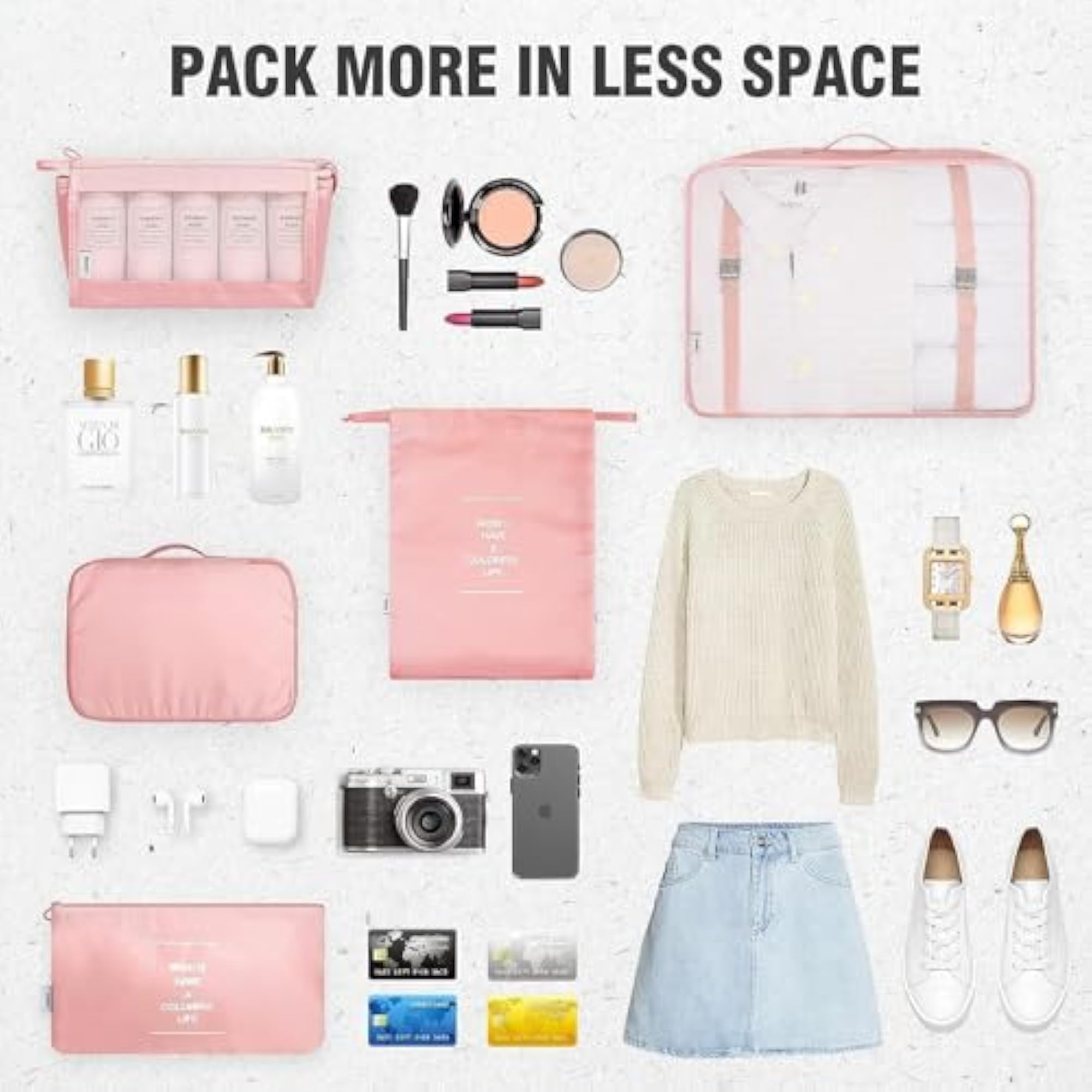 Travel Organizer Packing Cubes Toiletry Bag Set