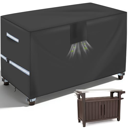 Outdoor Table Cover 55 Inch Heavy Duty Waterproof Fabric BBQ Cart Cover Compatible with 52-inch Keter Unity XL Portable Outdoor Table Grill Cart Serving Bar Table Patio Cabinet Cover 55 x 24 x 32