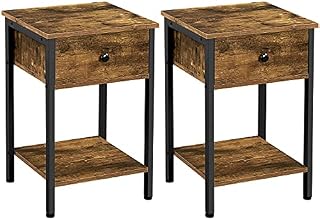 Yaheetech 2Pcs End Table with 1 Drawer and Open Shelf, Metal-Framed Wooden BedSide Table For Living Room/Bedroom,Rustic Brown
