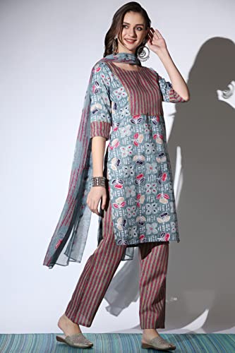Image of GRECIILOOKS Women Kurta Set with Dupatta for Women | Kurti Set for Women | Festive Kurta Set for Women | Regular Fit Kurta