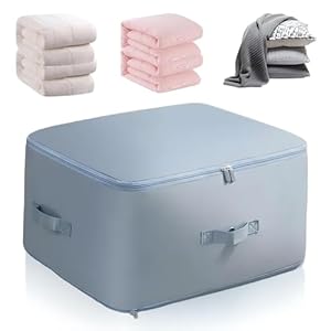 Ultra Space Saving Self Compression Organizer, Portable Moving Bags Storage Tote for Space Saving, Compression Moving Organizer Bags for Blankets, Comforters (Blue, Medium 20.5*16.5*11.8 in)