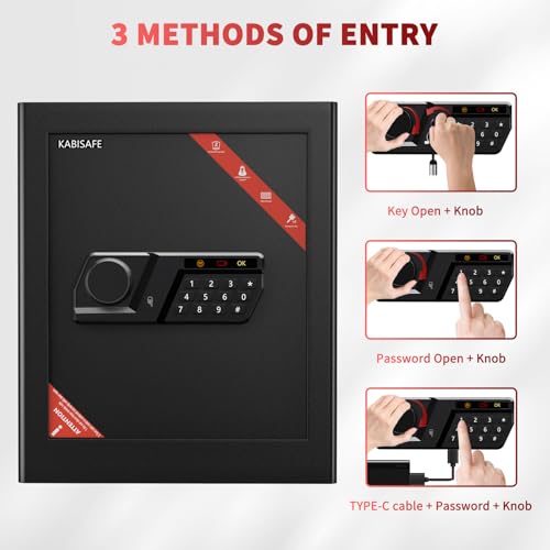 KABISAFE Safe Tresor für Zuhause, 45L Großer Möbeltresor Elektronischer Safe mit Zahlenschloss & Schlüssel, Geldtresor Wandtresor für Gold Schmuck Dokumente Medikamente