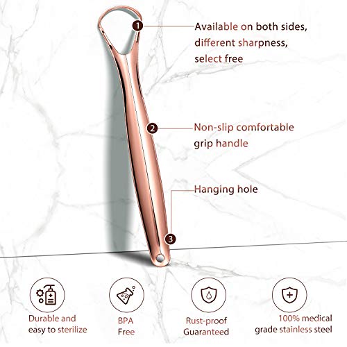 Tongue Scraper Cleaner with Nice Travel Case, Easkep 3 Pack 100% Professional Reusable Stainless Steel Tongue Scrapers Cleaners, for Adults, Kids, Rose Gold, Silver (Single Handle, Rose Gold) - Thumbnail 4