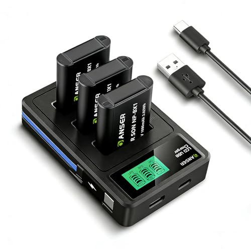 OANSER 3-Pack NP-BX1 Replacement Battery and Triple Channel Charger Compatible with Sony ZV-1, Cyber-Shot DSC-RX100 (I-VII), RX1R II, HX90V, WX500, FDR-X3000 (1090mAh
