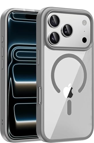 Image of DIZORO Premium Magnetic Case for iPhone 17 Pro Max 6.9-Inch Compatible with MagSafe, Shockproof Phone Bumper Cover, Solid Color Matte TPU Frame, Anti-Scratch Clear Grey