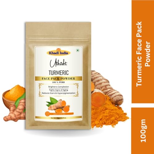 Image of Utkrisht Khadi Turmeric Face Pack Powder 100g | For Breakouts, Dark Sports & Pigmentation | Glowing & Brightening | Pure, Natural & Ayurvedic | Removes Durt & Impurities | Face Pack for Men & Women