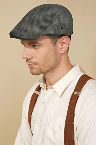 Babeyond Men's Mesh Flat Cap Breathable Summer Newsboy Hat Beret Cabbie Ivy Hat Gatsby Newsboy Hat For Driving Hunting Gray #TOP1
