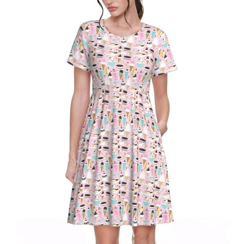 Robe d'été décontractée manches courtes vêtement léger imprimé femme