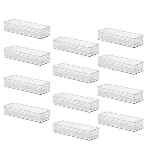 YBM Home White Mesh Drawer Organizer and Storage for Kitchen Drawers, Serves as School Supply Holder, Office Desktop Organizer Basket, and Craft Supplies Organization, (12-Pack, 3x9x2 Inch)