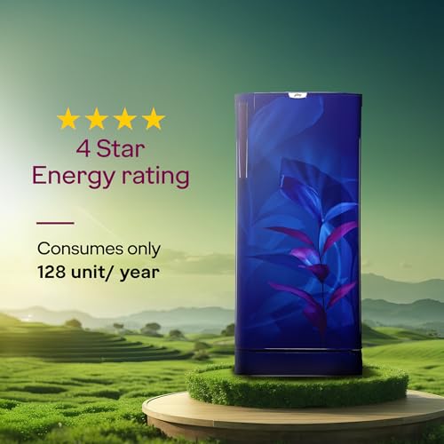 Image of Godrej 185L 4 Star Single Door Refrigerator with 24 Days Farm Freshness, Advanced Inverter Technology Jumbo Vegetable Tray, Toughened Glass Shelves & 5 Years Warranty (RD 195DN TAI MN BL, Marine Blue)