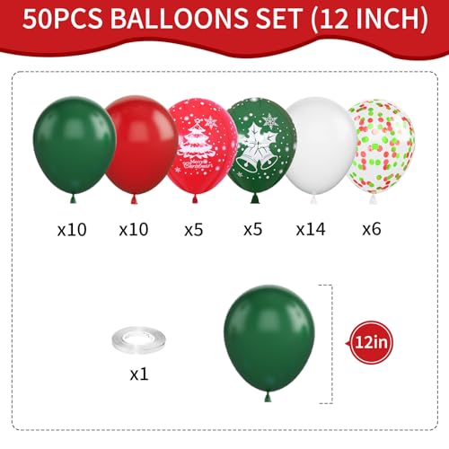 Image of Christmas Balloons, 12 Inch Green Red White Xmax Balloons with Deer Christmas Tree Printed Balloons Red Green Confetti Balloons for Christmas Party Baby Shower Birthday Decorations Supplies