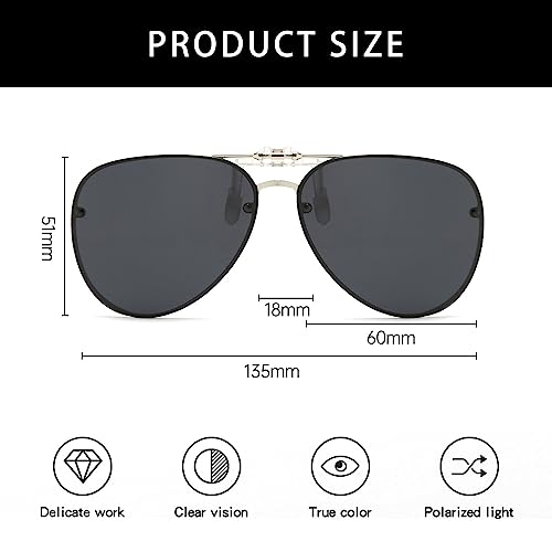 YAMEIZE Polarized Clip on Sunglasses - Anti-Glare Pilot Glasses for Men Women Flip Up Rimless Clip Eyewear Driving Outdoor2