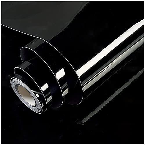 SUNBIRD Shiny Black Wallpaper Peel and Stick Wallpaper Glossy Self Adhesive Removable Wallpaper Waterproof Countertop Paper Black Contact Paper for Cabinet Kitchen Vinyl (12 X 60 Inch)