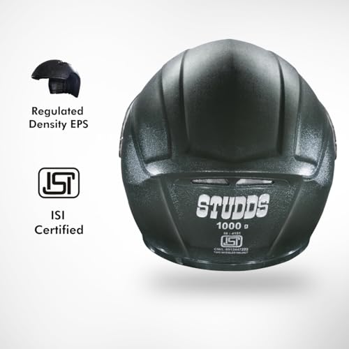Image of STUDDS Crest Eco ISI Certified Full Face Helmet for Men and Women with Clear Visor (Military Green L)
