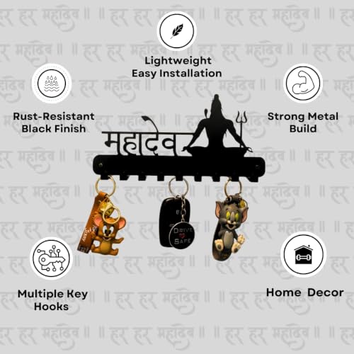 Image of Ventuos Metal Wall Mounted Key Holder with 6 Hooks, Mahadev Design, Key Organizer for Home Office Bedroom Entryway