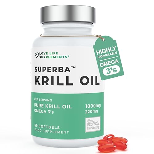 Krill Oil Omega 3 Capsules High Strength 1000mg | Sustainably Fished in Antarctic | 60 Red Softgels | Joint Care Supplements | with Powerful Antioxidant Astaxanthin and Phospholipids for Absorption