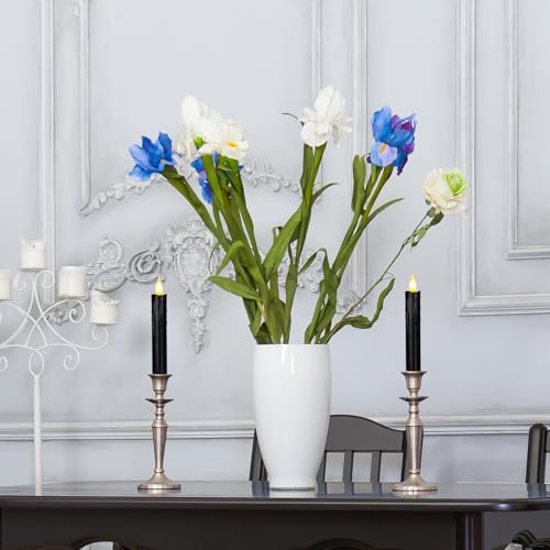Image of 24 Pcs 6.5 Inch Black Flameless Taper Candles LED Candle Sticks Battery Operated Flickering LED Candlestick Window Plastic Candle for Wedding Halloween Christmas Decor(No Battery)