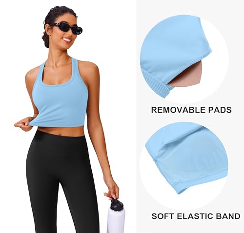 Image of PINSPARK Sports Bra Longline Racerback Tank Tops for Women Padded Workout Yoga Top
