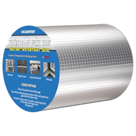 UCANVIN Butyl Tape Waterproof Tape Aluminum Foil Tape, 6inch x 16.5feet, Butyl Sealant Tape for RV Repair Window Silicone Glass & EDPM Roof Leak Patching, Boat and Pipe Sealing（Silver） Cover