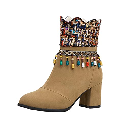 Fall Boots Women Ankle Womens Wide Width Booties Cute Womens Boots Womens Black Boot Lightweight Breathable Slip on Pointed Toe Chunky Stacked Heel, Z1-yellow, 9 Wide