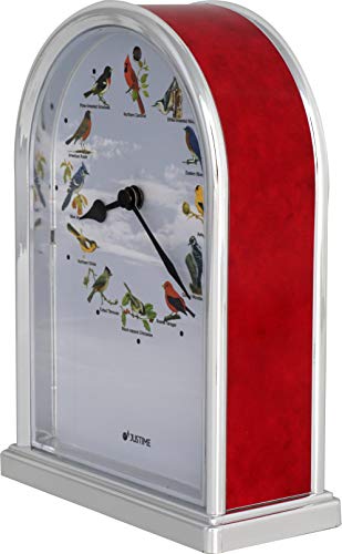 JUSTIME 7.5 inch Tall Northern Cardinal Lovely Collection Plays 12 Popular Bird's Songs Table Clock Home Deco Multi-Color Unique Gift Selection, Red & Silver - Image 5