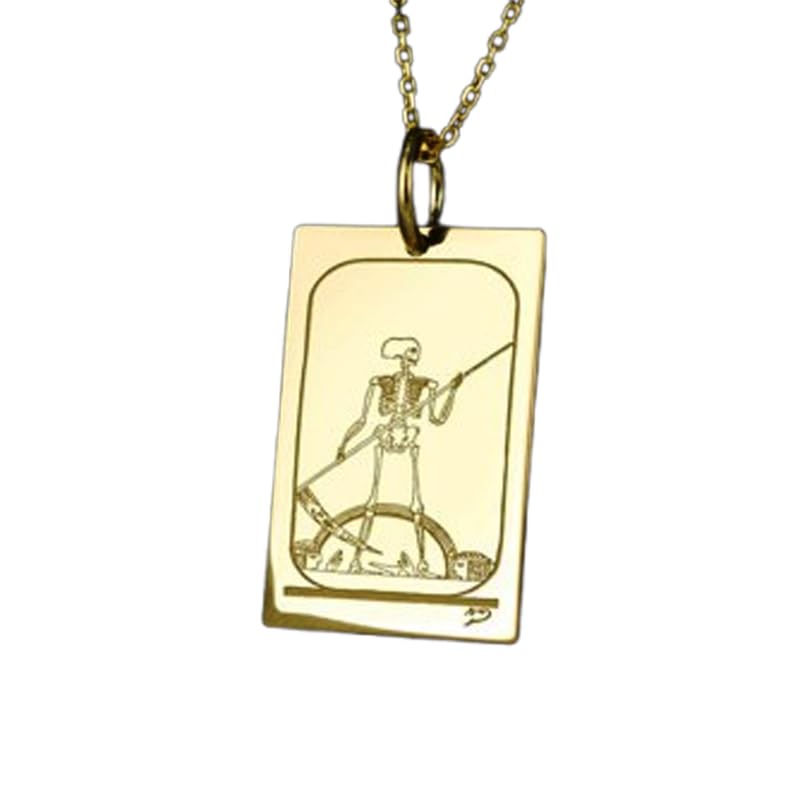 Collier squelette gravé La Moisson en argent plaqué or, l'idée cadeau fait main idéale et mixte