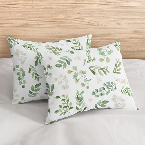 Image of Sweet Jojo Designs Floral Leaf Girl Full /Queen Bedding Comforter Set Kids Childrens Size - 3 Pieces - Green and White Boho Watercolor Botanical Woodland Tropical Garden