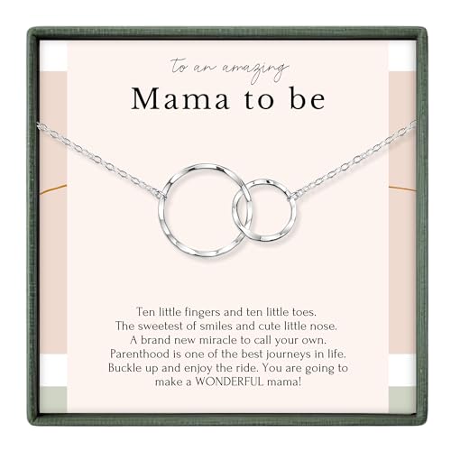 Product Image of the HOPE LOVE SHINE New Mom Necklace – Pregnancy Gift for Expecting Mom, First Time Mom Jewelry – Sterling Silver/Gold Double Circle Pendant with Gift Box