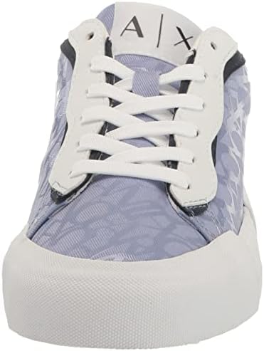 A | X ARMANI EXCHANGE Women's Gum Allover Logo Sneakers, Light Blue + Navy, 10 | Image 1