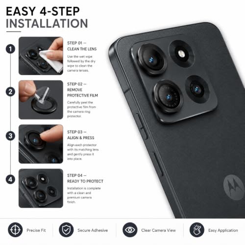 Image of ArmourPro Camera Rings Tempered Glass for Motorola Edge 70 Max, Tough HD Individual Aluminum Alloy Rings 9H Camera Cover, Scratch-Resistant,Camera Lens Protection| Black, 1 Pack