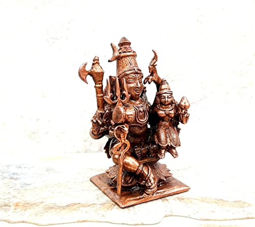 Image of Copper Idols - by Searchers Paradise,8 cm, Copper Handmade Shiva and Parvathi 288grams, Patina Antique Finish, Pack of 1 Piece
