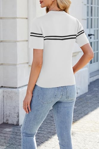 Image of Cakulo Womens Short Sleeve Business Casual Tops 2025 Summer Half Zip Sweater Shirts Knit Top