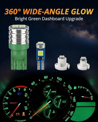 Image of WLJH Green LED Gauge Climate and Clock Bulb Kit for Lexus IS300 2001-2005 | 3030 SMD, Dimmable, No Soldering, Classic Green Dash Light, Instrument Backlight, HVAC Panel Lights, 12-Pack
