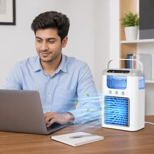 Image of Lapras 𝟏𝟓-𝐘𝐞𝐚𝐫 𝐋𝐨𝐧𝐠-𝐋𝐢𝐟𝐞 𝐖𝐚𝐫𝐫𝐚𝐧𝐭𝐲 Portable Air Cooler Fan, USB Rechargeable Personal Cooling Fan, Water Mist Spray Fan, 3 Speed Desktop Air Cooler, Mini Cooler for Kitchen