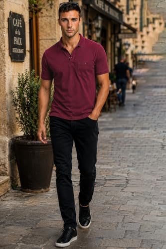 Image of Louis Philippe Men's Slim Fit Single-Tuck Pique Sophisticated Staple Half Sleeve Polo Tshirt with Pocket