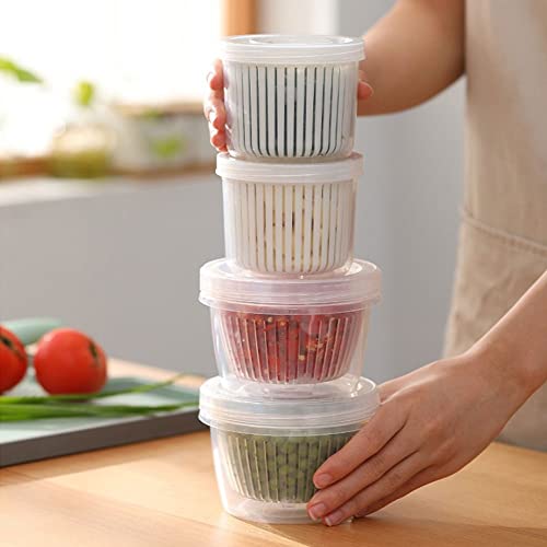 gofidin 4 cajas de almacenamiento de verduras, jengibre, ajo, cebolla, contenedor con cesta de drenaje, caja de sellado de drenaje de alimentos transparente de plástico de doble capa