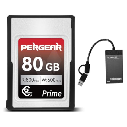 PERGEAR 80GB CFexpress Type A Carte mémoire Professionnelle, Vitesse de Lecture jusqu'à 800 Mo/s et Vitesse d'écriture de 800 Mo/s pour Enregistrement 4K 120P, 8K 30P, avec Lecteur Carte