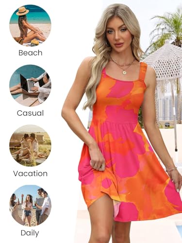 Image of QACOHU Summer Dresses for Women 2026 Sleeveless Square Neck Sundress with Pockets Casual Tank Beach Floral Boho Maxi Dress