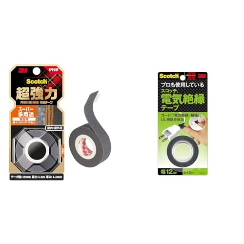 【セット買い】3M スコッチ 超強力両面テープ プレミアゴールド スーパー多用途 粗面用 幅19mm長さ1.5m KPR-19R + スコッチ 電気絶縁テープ 12mm×5m EL-12